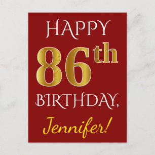 Postal Red, Faux Gold 86th Birthday + Custom Name
