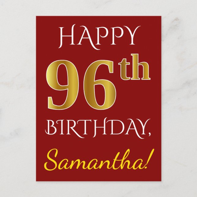 Postal Red, Faux Gold 96th Birthday + Custom Name (Anverso)