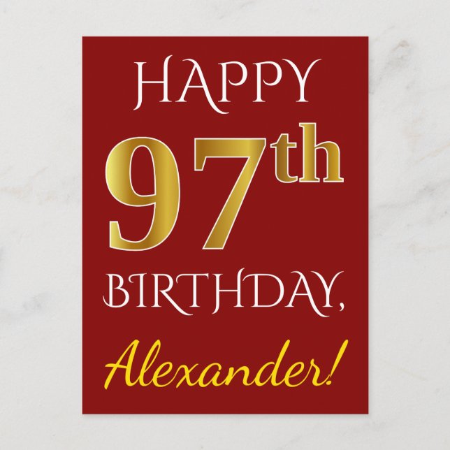 Postal Red, Faux Gold 97th Birthday + Custom Name (Anverso)