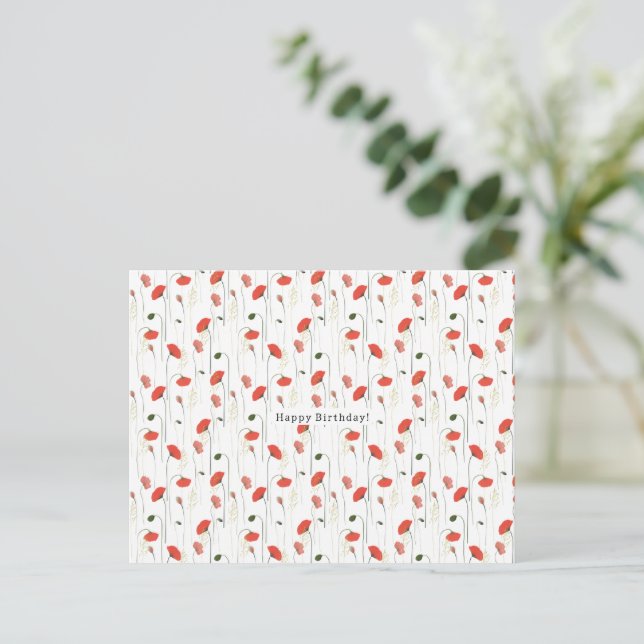 Postal Red Floral Poppy Flowers Happy Birthday Card (Anverso de pie)