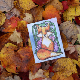 Postal Red Fox Floral Nature Art
