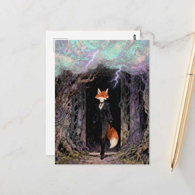 Postal Red Fox in a Suit Forest Thunderstorm (Anverso/Reverso In Situ)