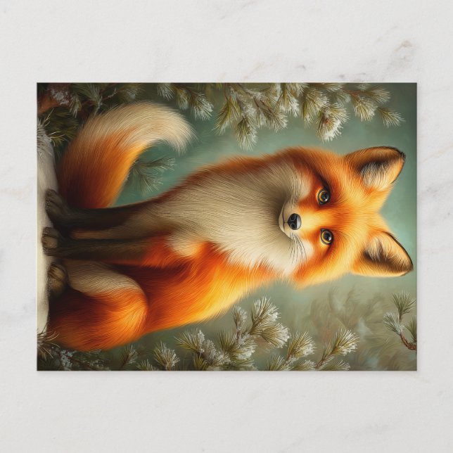 Postal Red fox in winter forest (Anverso)