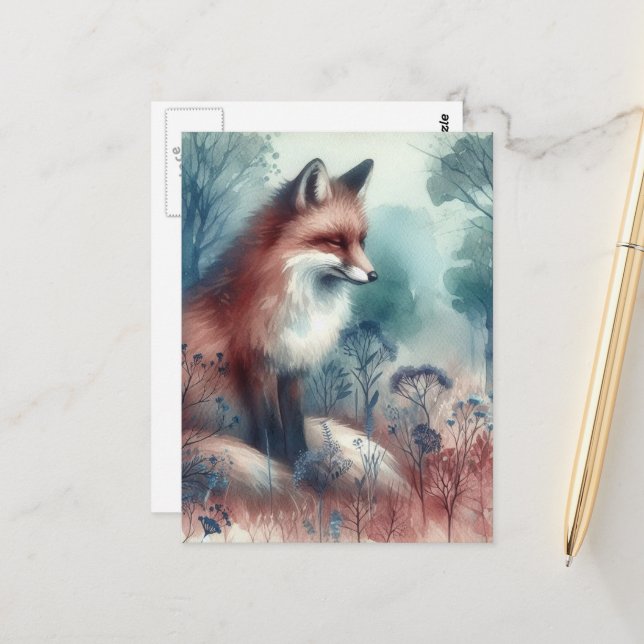 Postal Red Fox Watercolor (Anverso/Reverso In Situ)