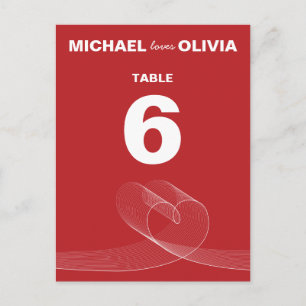 Postal Red Fun Loopy Love Lines Simple Table Number Card