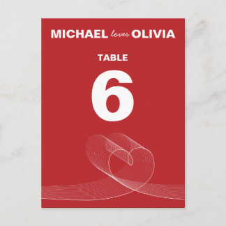 Postal Red Fun Loopy Love Lines Simple Table Number Card