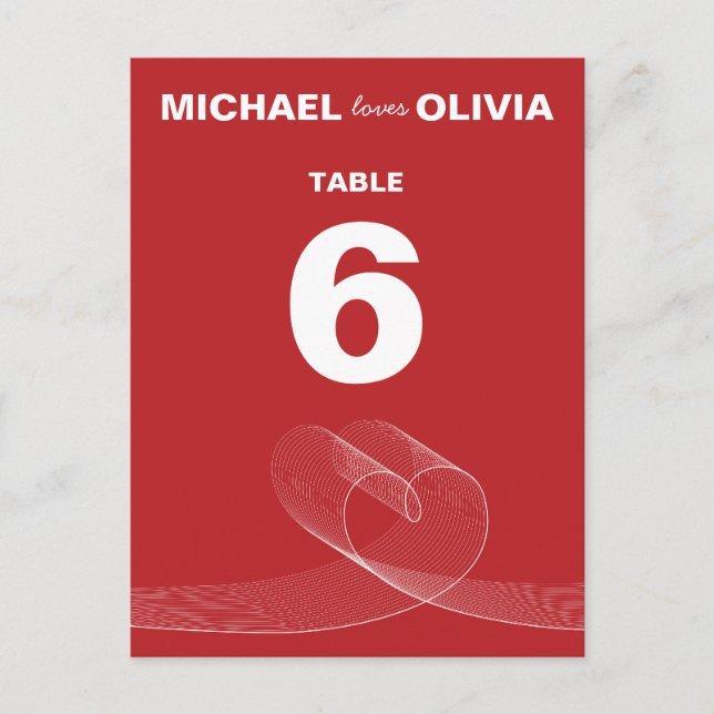 Postal Red Fun Loopy Love Lines Simple Table Number Card (Anverso)