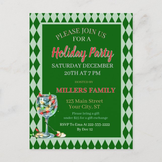 Postal Red & Green Christmas Holiday Party  (Anverso)