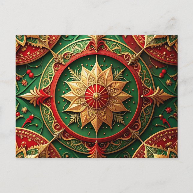 Postal Red Green Decorative Holiday Postcard (Anverso)