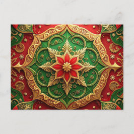 Postal Red Green Decorative Holiday Postcard