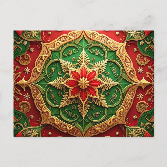 Postal Red Green Decorative Holiday Postcard (Anverso)