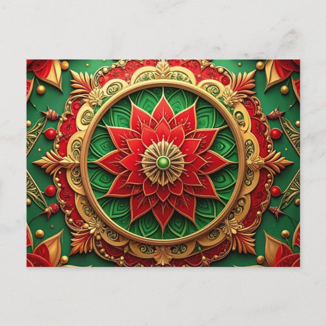 Postal Red Green Decorative Holiday Postcard (Anverso)