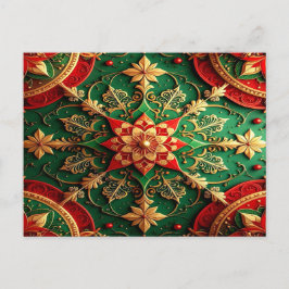 Postal Red Green Decorative Holiday Postcard