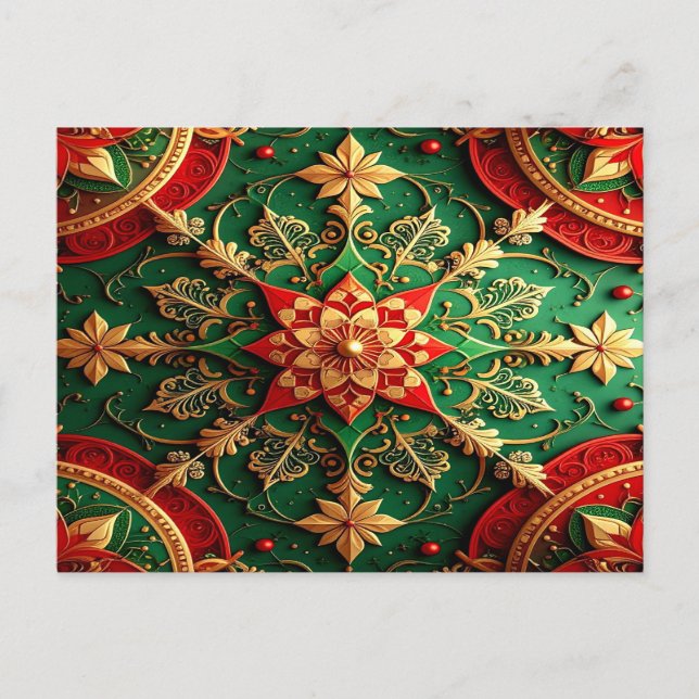 Postal Red Green Decorative Holiday Postcard (Anverso)