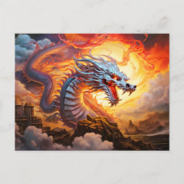 Postal Red Guardian Chinese Airbrush Dragon in Gold Flame