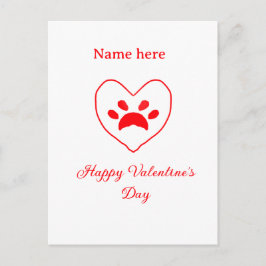 Postal Red heart dog cat paw happy Valentine's day name 