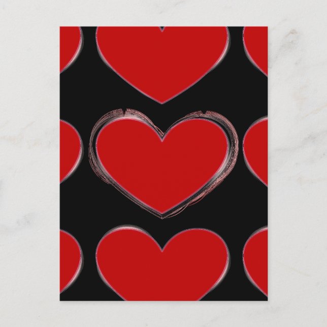 Postal Red Hearts Black Pop Art Love Postcard