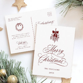 Postal Red Holly Berry Bouquet Romántico Feliz Navidad