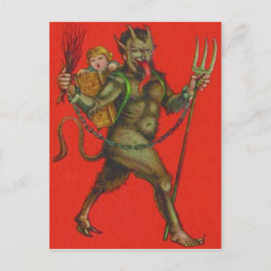 Postal Red Krampus Pitchfork Switch Kidnapping Child