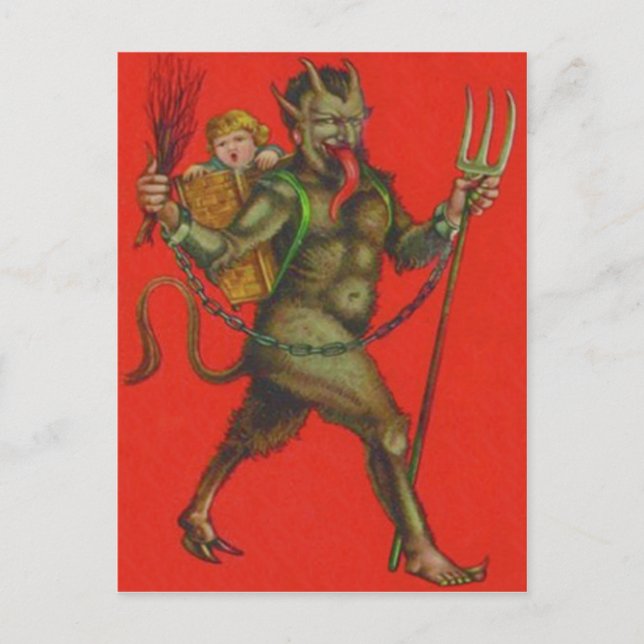 Postal Red Krampus Pitchfork Switch Kidnapping Child (Anverso)