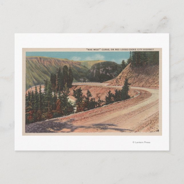 Postal Red Lodge, MT - Vista de la curva de Mae West (Anverso)
