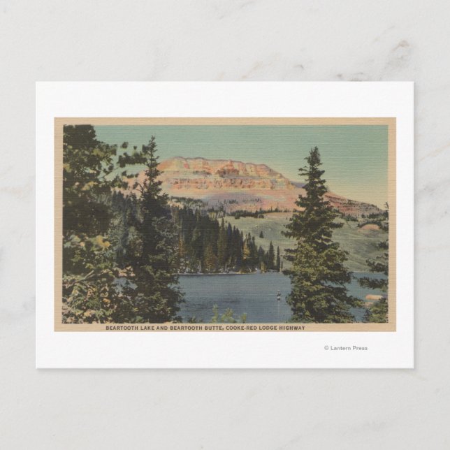 Postal Red Lodge, MT - Vista del lago Beartooth y Butte (Anverso)