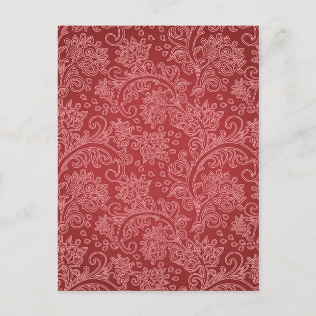 Postal Red Paisley Damask Designer Floral Classic (Anverso)