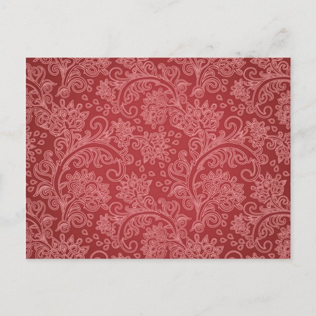 Postal Red Paisley Damask Designer Floral Classic (Anverso)