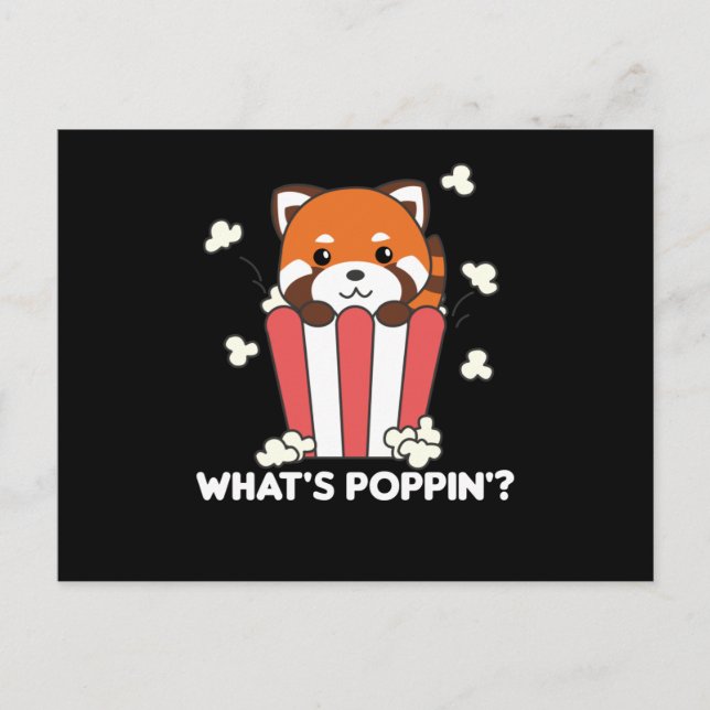 Postal Red Panda Popcorn Whats Poppin Funny (Anverso)