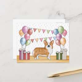 Postal Red Pembroke Welsh Corgi Colorful Pastel Cumpleaño