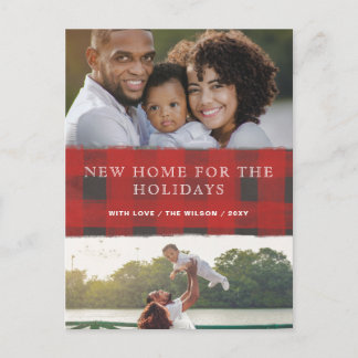 Postal Red Plaid New Home for Holidays Photo Moving