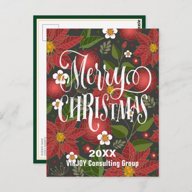 Postal Red Poinsettia Floral Elegal Script Corporate (Anverso / Reverso)