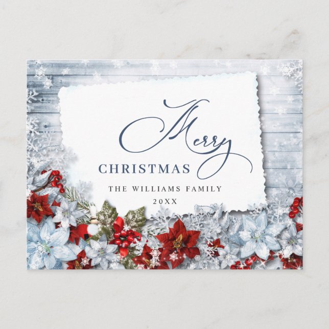 Postal Red Poinsettia Holly Navidades rusos saludando a P (Anverso)