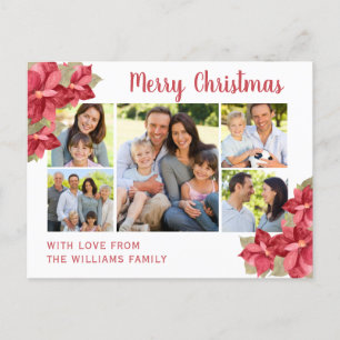 Postal Red Poinsettia Watercolor Feliz Navidad