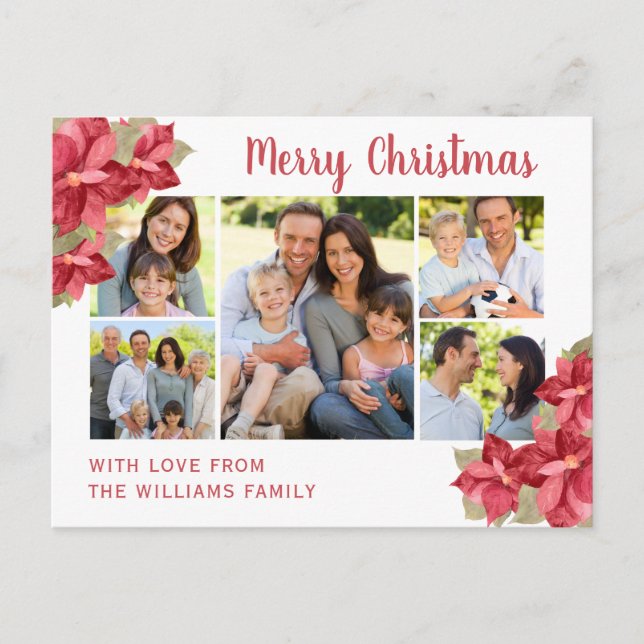 Postal Red Poinsettia Watercolor Feliz Navidad (Anverso)