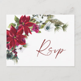 Postal Red Poinsettia Wedding RSVP con elección de comida