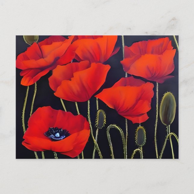 Postal Red Poppies Plants Art (Anverso)
