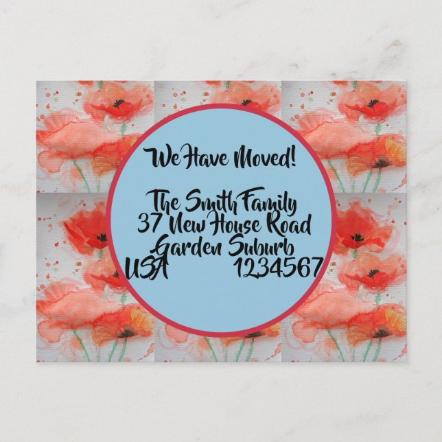 Postal Red Poppy Nueva Postcard, Nos Estamos Moviendo (Anverso)