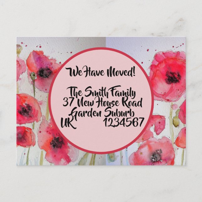 Postal Red Poppy Nueva Postcard, Nos Estamos Moviendo (Anverso)