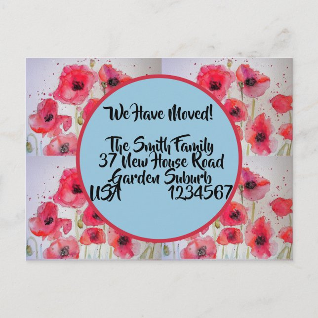 Postal Red Poppy Nueva Postcard, Nos Estamos Moviendo (Anverso)