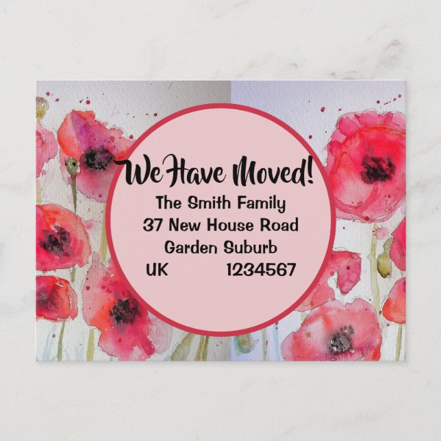Postal Red Poppy Nueva Postcard, Nos Estamos Moviendo (Anverso)