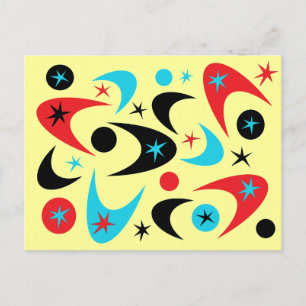Postal Red Retro Black & Aqua Starburst Boomerang