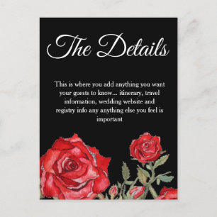 Postal Red Rose Watercolor Elegant Wedding Details Card