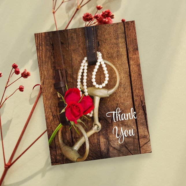 Postal Red Roses and Horse Bit Country Wedding Thank You (Subido por el creador)