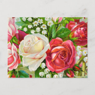 Postal Red Roses Bouquet Watercolor