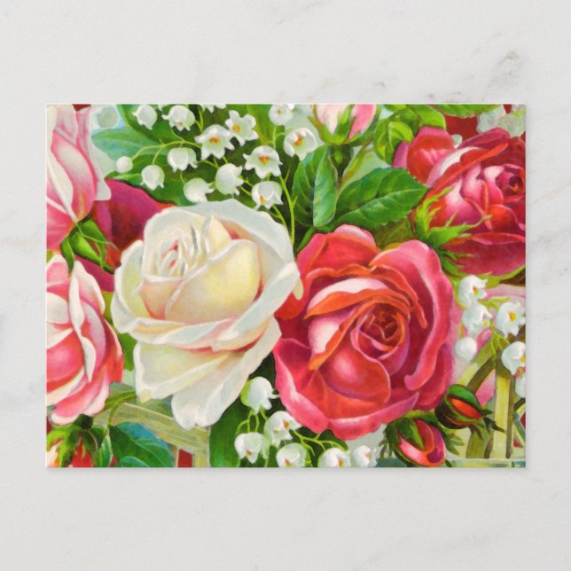 Postal Red Roses Bouquet Watercolor (Anverso)