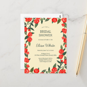 Postal Red Roses Frame Bridal Shower PERSONALIZADO QR Cód
