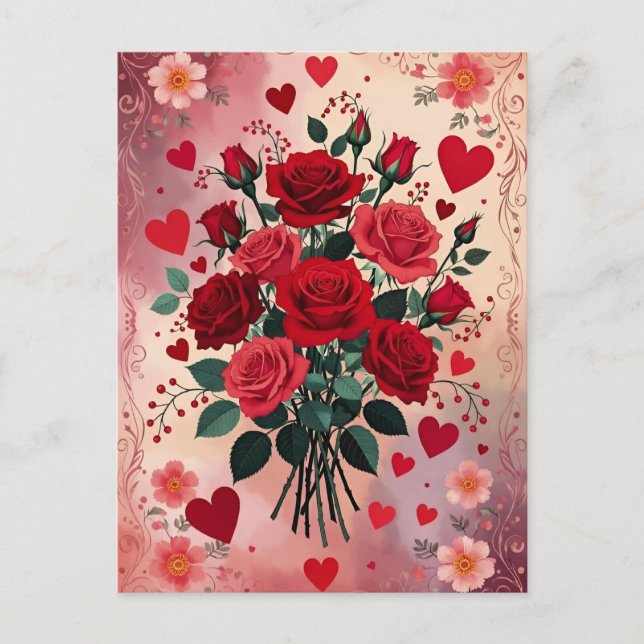 Postal Red Roses, Valentine's Day, (Anverso)