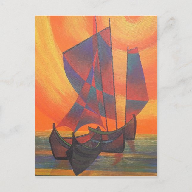 Postal Red Sails in the Sunset Cubist Junk Resumen (Anverso)