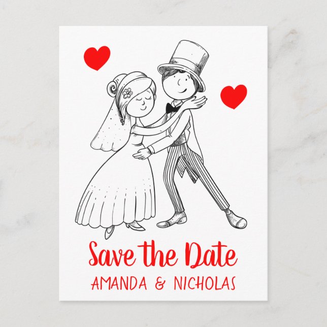 Postal Red Save the Date Boda Personalizado Bride Groom (Anverso)